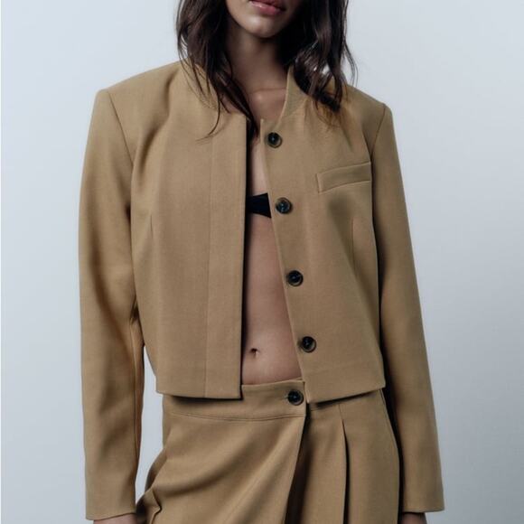 ZARA CROPPED RIBBED COLLAR JACKET - Picture 1 of 8